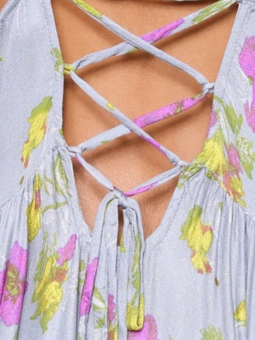 Free People Lavender Floral Lace-Up Back Sundress - Picture 2 of 3